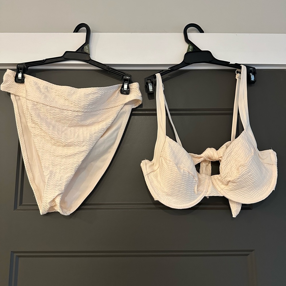 Sanctuary Cream Textured High Waisted Swim Suit